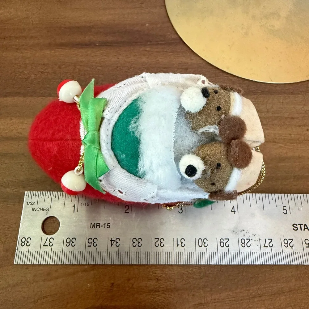 Vintage MCM Cottagecore Twee Russ Berrie Felt Christmas Ornament Bears‎ Slipper